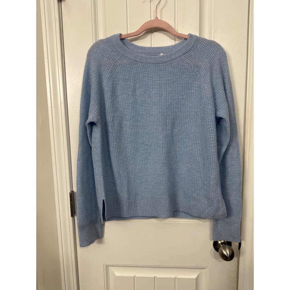 White + Warren Light Blue 100% Cashmere Waffle Knit Raglan Sweater Small